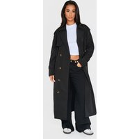 Petite Black Tie Waist Trench Coat
