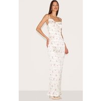 Pink Satin Ditsy Floral Ruched Underwired Maxi Dress