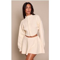 Petite Cream Ribbed Knit Zip Up Cardigan Sweater