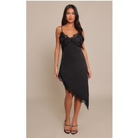 Black Satin Asymmetric Lace Mini Dress