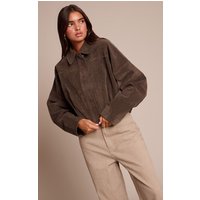 Khaki Faux Suede Covered Placket Bomber Jacket