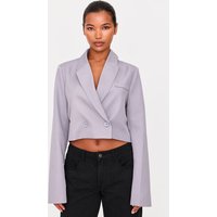 Grey Woven Cropped Shoulder Padded Blazer