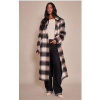 Tall Checked Structured Wool Look Maxi Coat, Brown