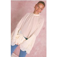 Cream Chiffon High Neck Ruffle Sleeve Detail Blouse