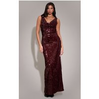 Wine Sequin Cowl Maxi Dress