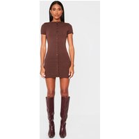 Chocolate Soft Knit Button Through Mini Dress
