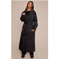 Petite Black Funnel Neck Trench Coat