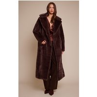 Chocolate Faux Fur Tie Waist Maxi Coat