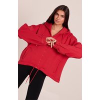 Red Oversized Zip Up Toggle Waist Hoodie