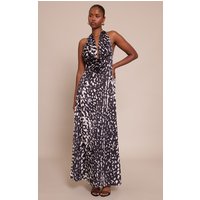 Printed Satin Cowl Neck Maxi Dress, Black