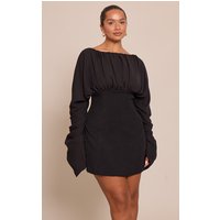 Shape Black Ruched Chiffon Boat Neck Mini Dress