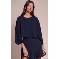 Navy Woven Bandeau Drape Scarf Detail Mini Dress