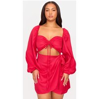Plus Red Ruched Cut Out Dress