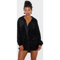 Black Velvet Sequin Oversized Shirt Dress