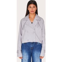 Grey Cropped Storm Flap Detail Trench Coat