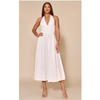 Tall White Woven Halterneck Sleeveless Midaxi Dress