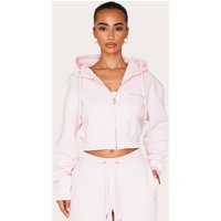 Petite Baby Pink Zip Up Embossed Detail Crop Hoodie