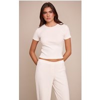 Cream Brushed Rib Fitted Short Sleeve Crop Top