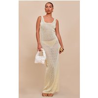 Lemon Sequin Sheer Racer Neck Maxi Dress