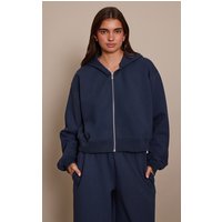 Navy Interlock Cropped Zip Up Hoodie