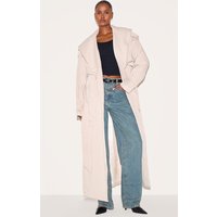 Ecru Textured Tie Detail Oversized Trench Coat
