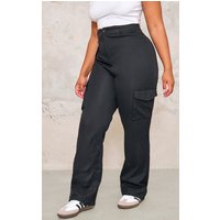 Plus Black Pocket Front Cargo Straight Leg Trousers