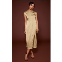 Olive Satin Cap Sleeve Shift Dress