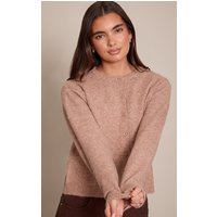Camel Crew Neck Knit Cardigan Sweater