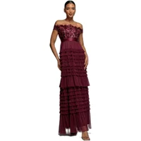 Women's Ruffle and Scallop Knit Dress Goddiva Bardot Maxi