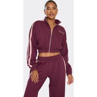 Long Sleeve Contrast Stripe Essential Graphic Zip Up Jacket In Burgundy, Women's Size