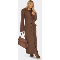 Long Sleeve Ced Waist Blazer Wool Look Maxi Coat In Chocolate Brown, Women's Size