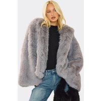 Hooded Oversized Coat In Grey Faux Fur, Women's Size