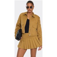 Cargo Pocket Front Oversized Jacket In Stone Twill, Women's Size