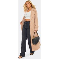 Long Sleeve Longline Trench Coat In Stone Suede, Women's Size