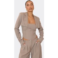 Long Sleeve Tailored Cropped Blazer In Taupe, Women's Size