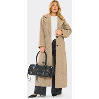 Belted Detail Longline Tailored Coat In Light Brown Wool, Women's Size
