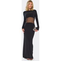 Long Sleeve Sheer Mesh Panel Maxi Dress In Black, Women's Size