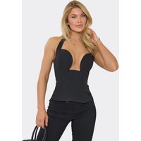 Halter Neck Plunge Detail Top In Black, Women's Size