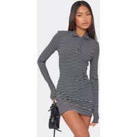 Polo Collar Shoulder Pad Detail Mini Dress In Black, Women's Size
