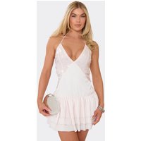 Halterneck Frill Hem Mini Dress In Baby Pink Sequin, Women's Size
