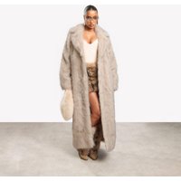 Oversized Maxi Coat In Stone Natural Look Faux Fur, Women's Size