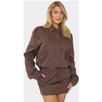 Oversized Pocket Detail Jacket In Chocolate Brown, Women's Size