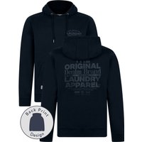 Hoodies Sweatshirts Balmoral Graphic Motif Brushback Fleece Pullover Hoodie with Back Print in Sky Captain Navy