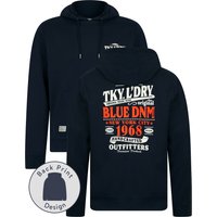 Hoodies Sweatshirts Marland Graphic Motif Brushback Fleece Pullover Hoodie with Back Print in Sky Captain Navy