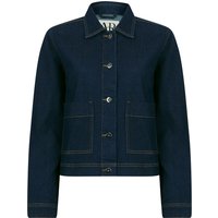 Coats Jackets Huey Women's Stretch Cotton Button Fasten Denim Jacket with Patch Pockets in Indigo Wash - Amara Reya