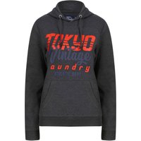 Hoodies Sweatshirts Sporty Motif Brushback Fleece Pullover Hoodie in Charcoal Marl