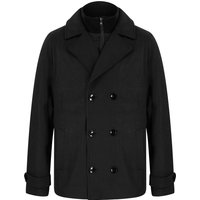 Coats Jackets Uxmal Double Breasted Wool Look Pea Coat with Quilted Mock Insert in Black