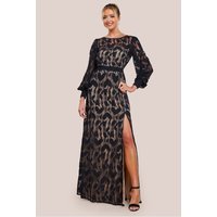 Lace Front Split Long Sleeve Maxi Dress - Black by Goddiva