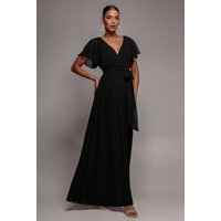 Chiffon Flutter Sleeve Wrap Maxi Dress - Black by Goddiva