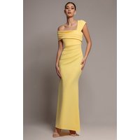 One Shoulder Asymmetric Scuba Crepe Maxi Dress - Butter Yellow by Goddiva